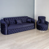 SET 3/1/1 CANAPEA EXTENSIBILA CU 2 FOTOLII PARIS, Catifea ALBASTRA